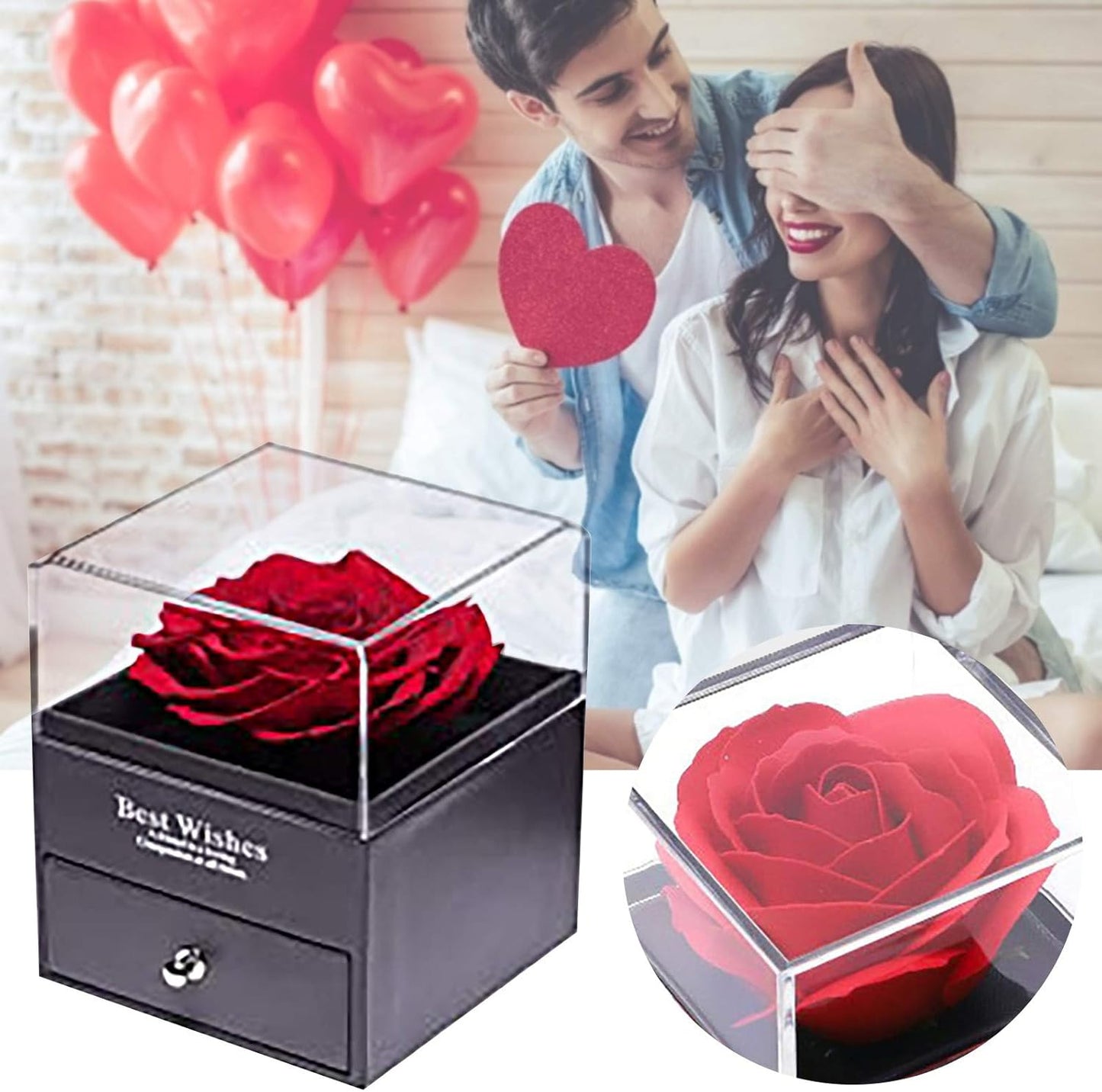 Caja de joyería de rosa eterna